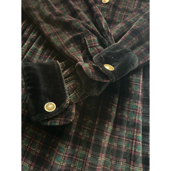 Jones New York M velvet maxi dress home gown Christmas checked black dark plaid - Picture 5 of 15